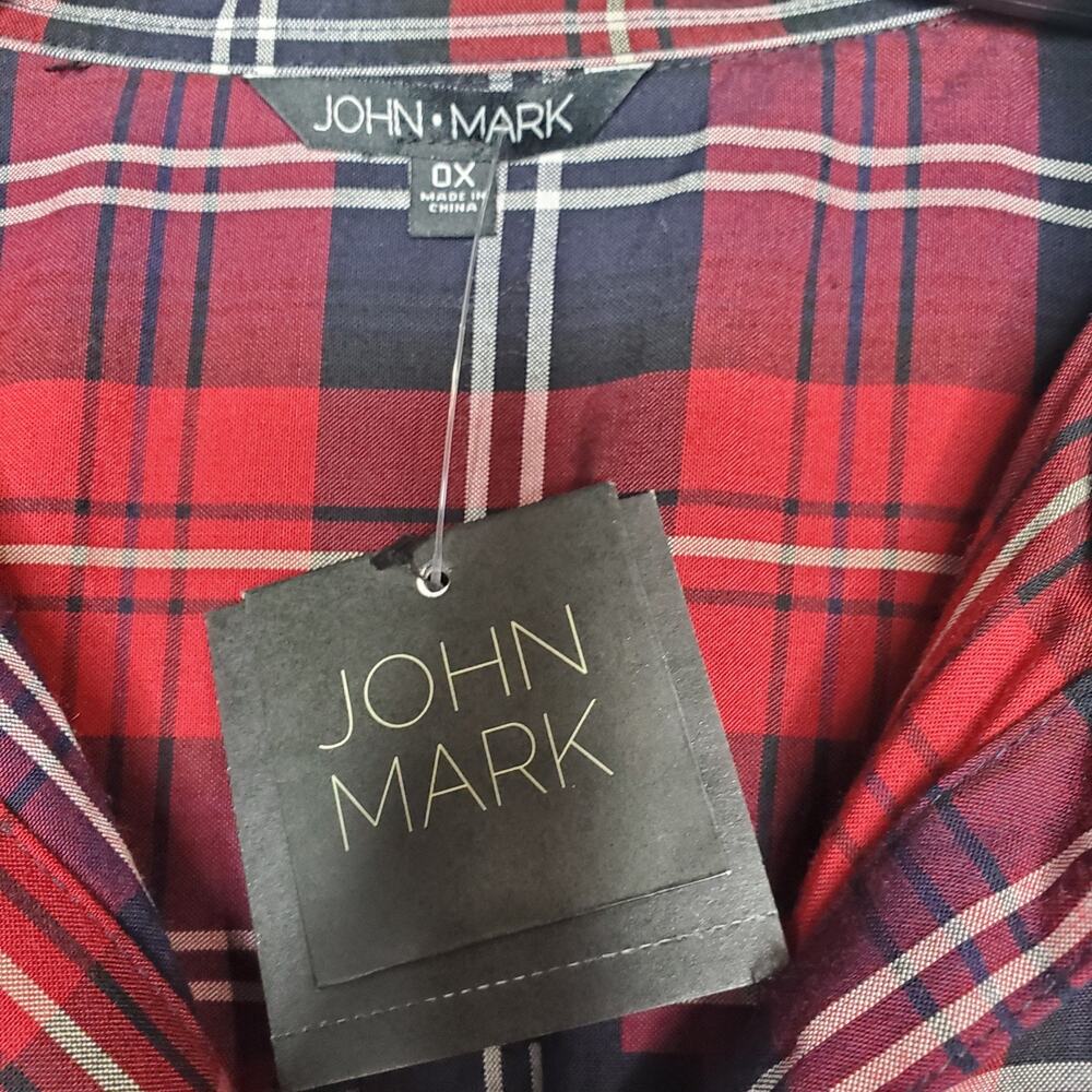 John Mark Tunic Top Womens SZ OX Red Black Plaid Velvet Collar Cinched Sleeves - Picture 3 of 16